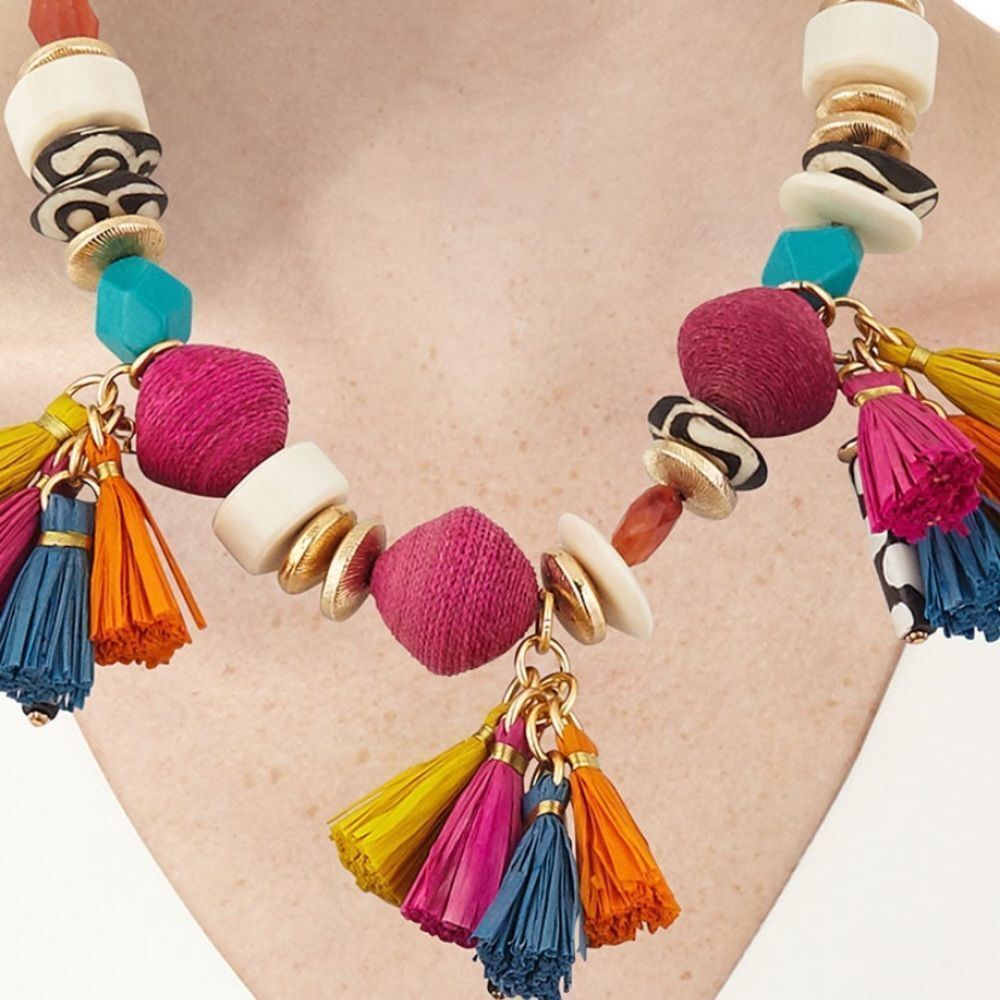 Akola Short Multi-Bead & Tassel Necklace